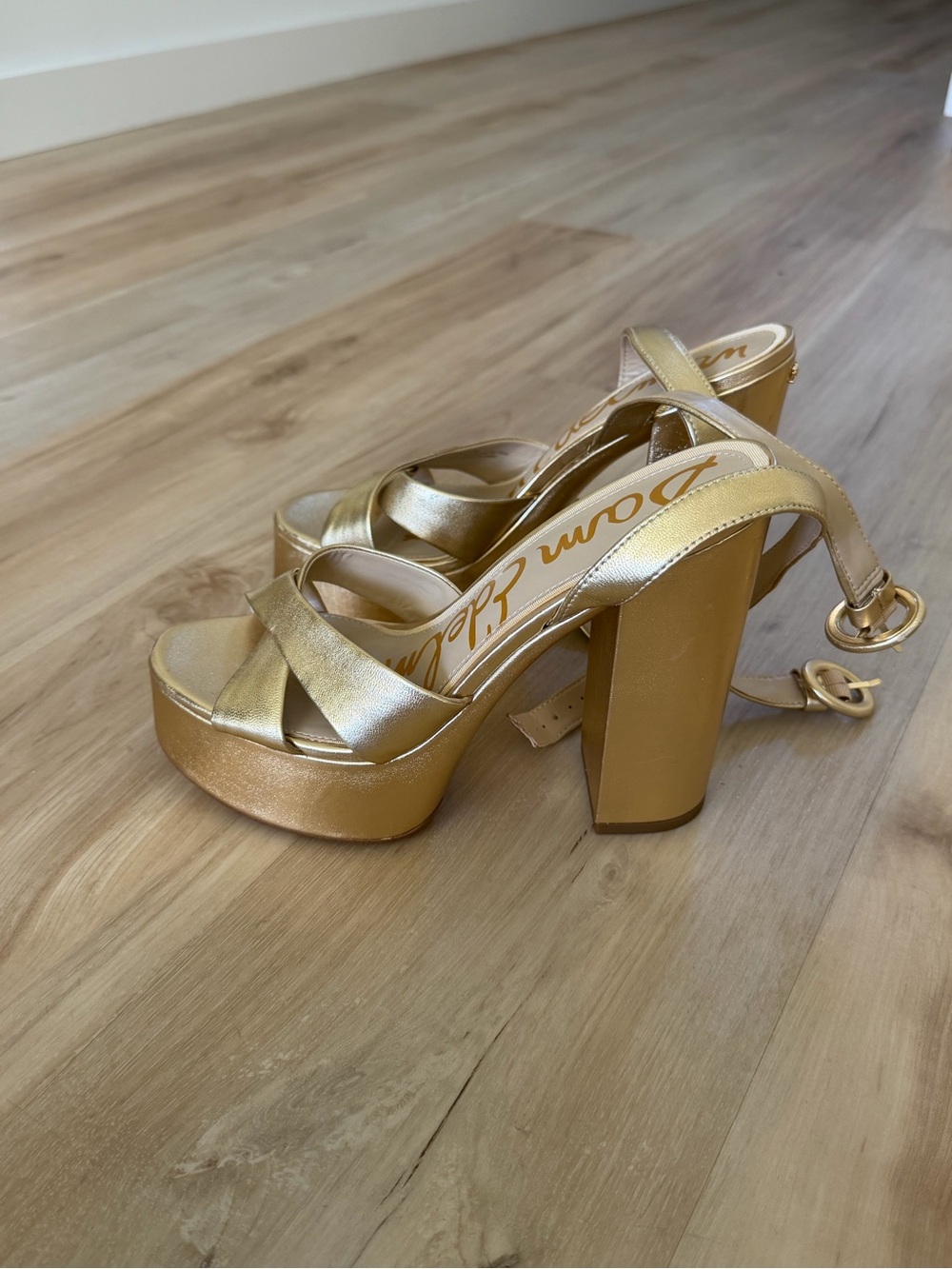 Sam Edelman Metallic Gold Platform Block-Heel Sandals